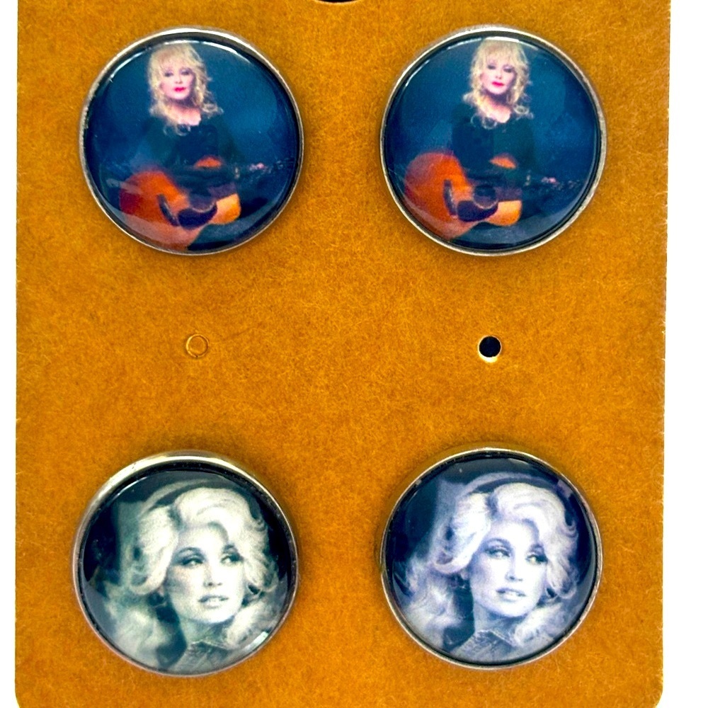 2 Pairs Dolly Parton 16mm Stainless Steel Stud Earrings, NWT, Handmade, Unworn